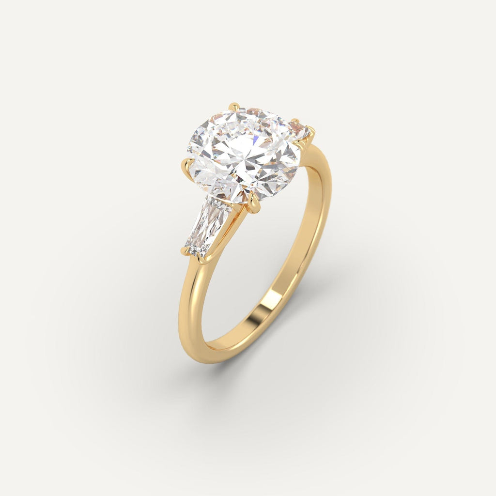 Yellow Gold 3-Stone Round Cut Diamond Ring Setting