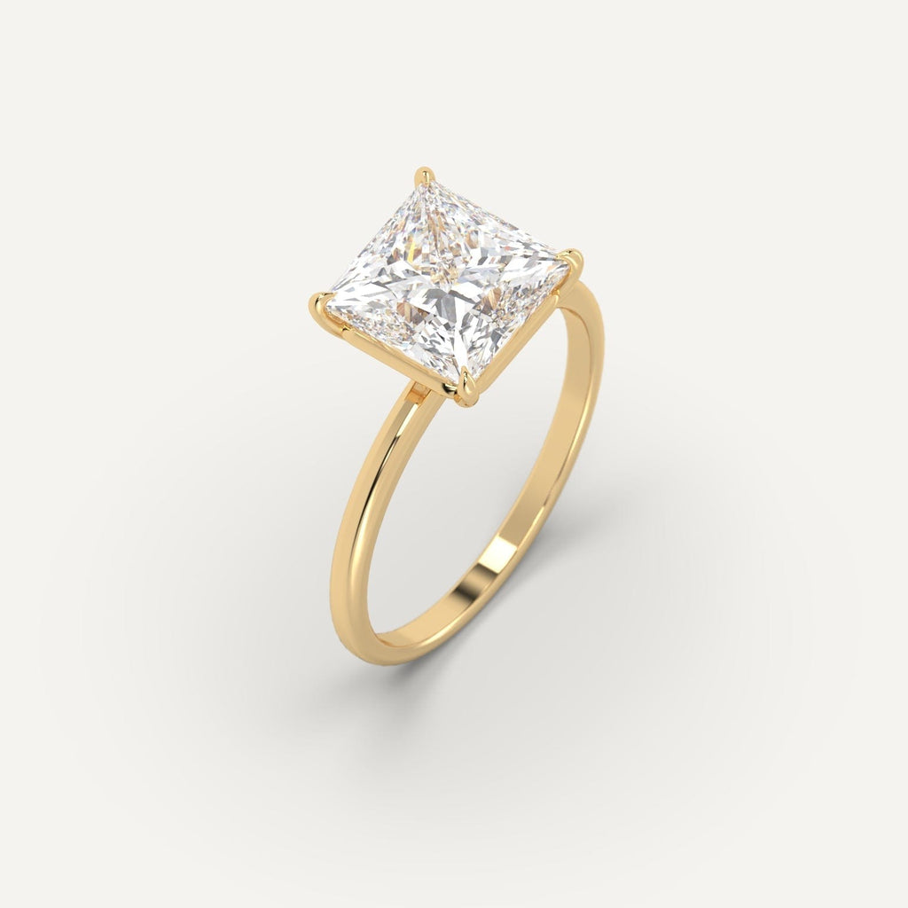 Yellow Gold 4-Prong Princess Cut Diamond Ring Setting
