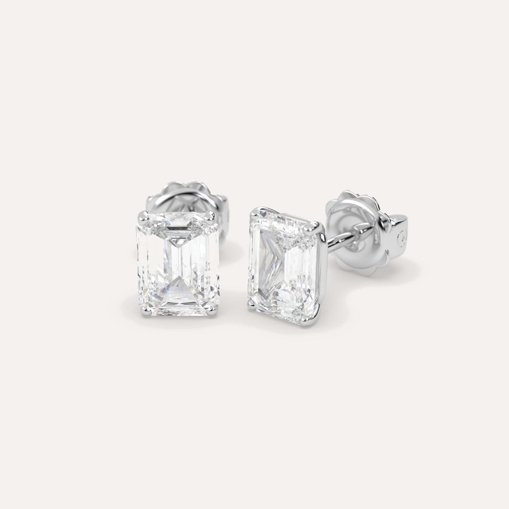 Emerald Diamond Stud Earrings Pair White Gold