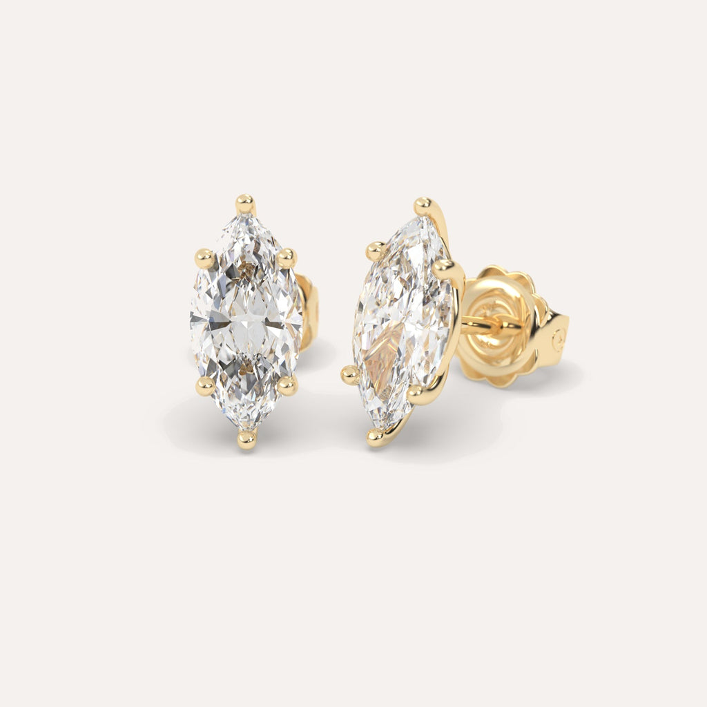 Marquise Diamond Stud Earrings Pair Yellow Gold