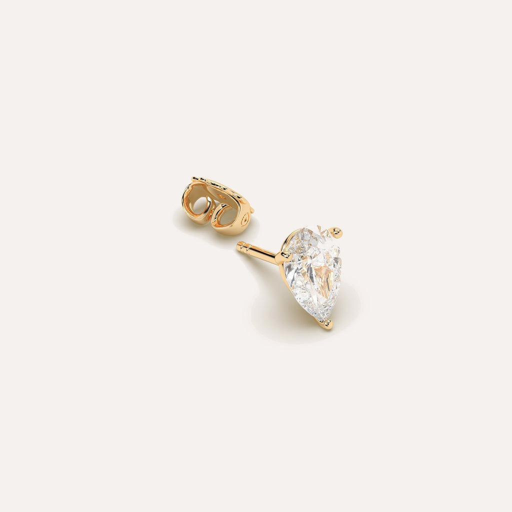Yellow Gold Pear Martini 4-Prong Diamond Stud Earring