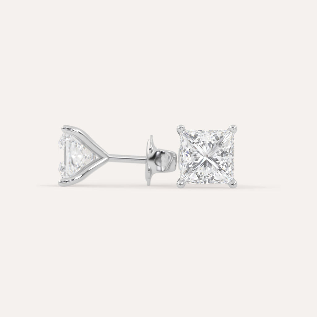 White Gold Princess Martini 4-Prong Diamond Stud Earrings