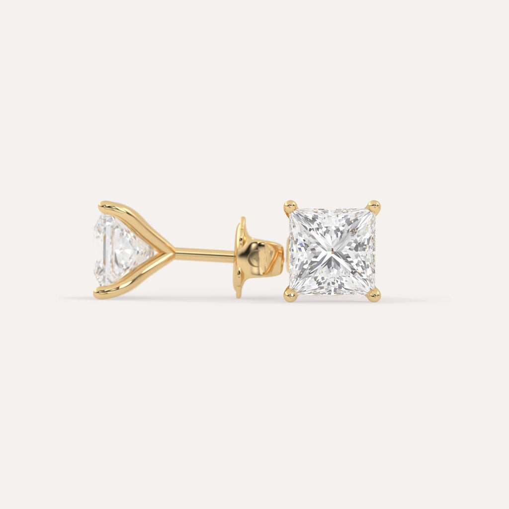 Yellow Gold Princess Martini 4-Prong Diamond Stud Earrings