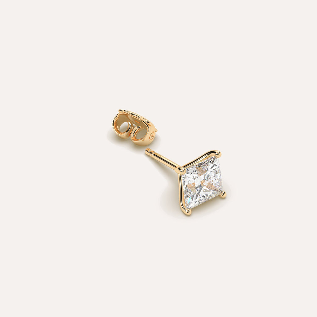Yellow Gold Princess Martini 4-Prong Diamond Stud Earring