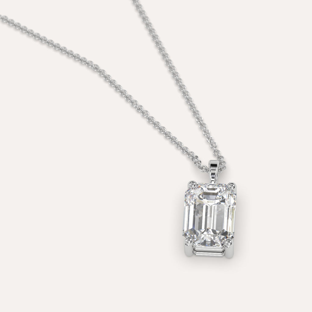 Simple Diamond Pendant Necklace With Emerald Natural Diamond In White Gold