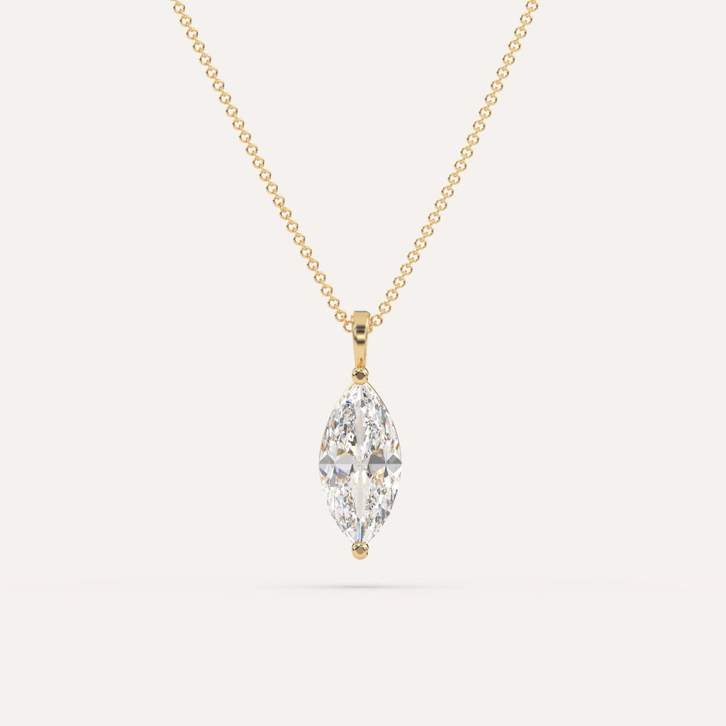 Marquise Pendant Diamond Necklace on Model in 14K Yellow Gold