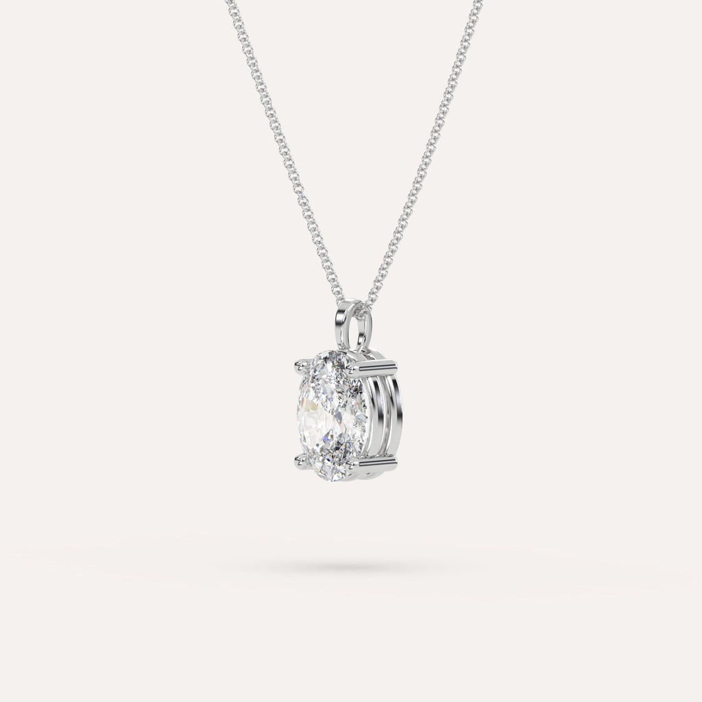 White Gold Pendant Diamond Necklace With 3 Carat Oval Diamond