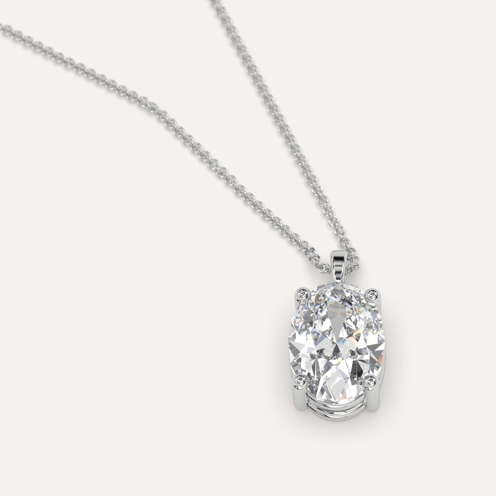 Simple Diamond Pendant Necklace With Oval Natural Diamond In White Gold