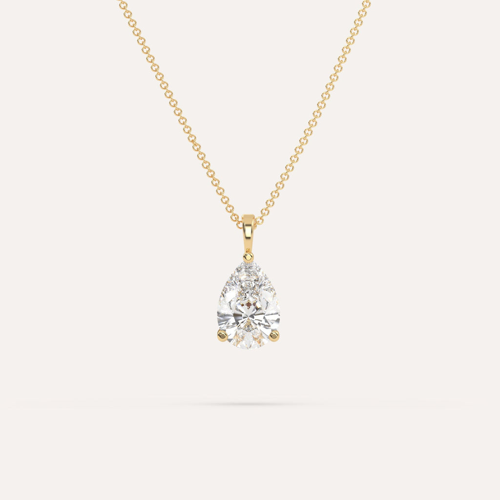 Pear Pendant Diamond Necklace on Model in 14K Yellow Gold