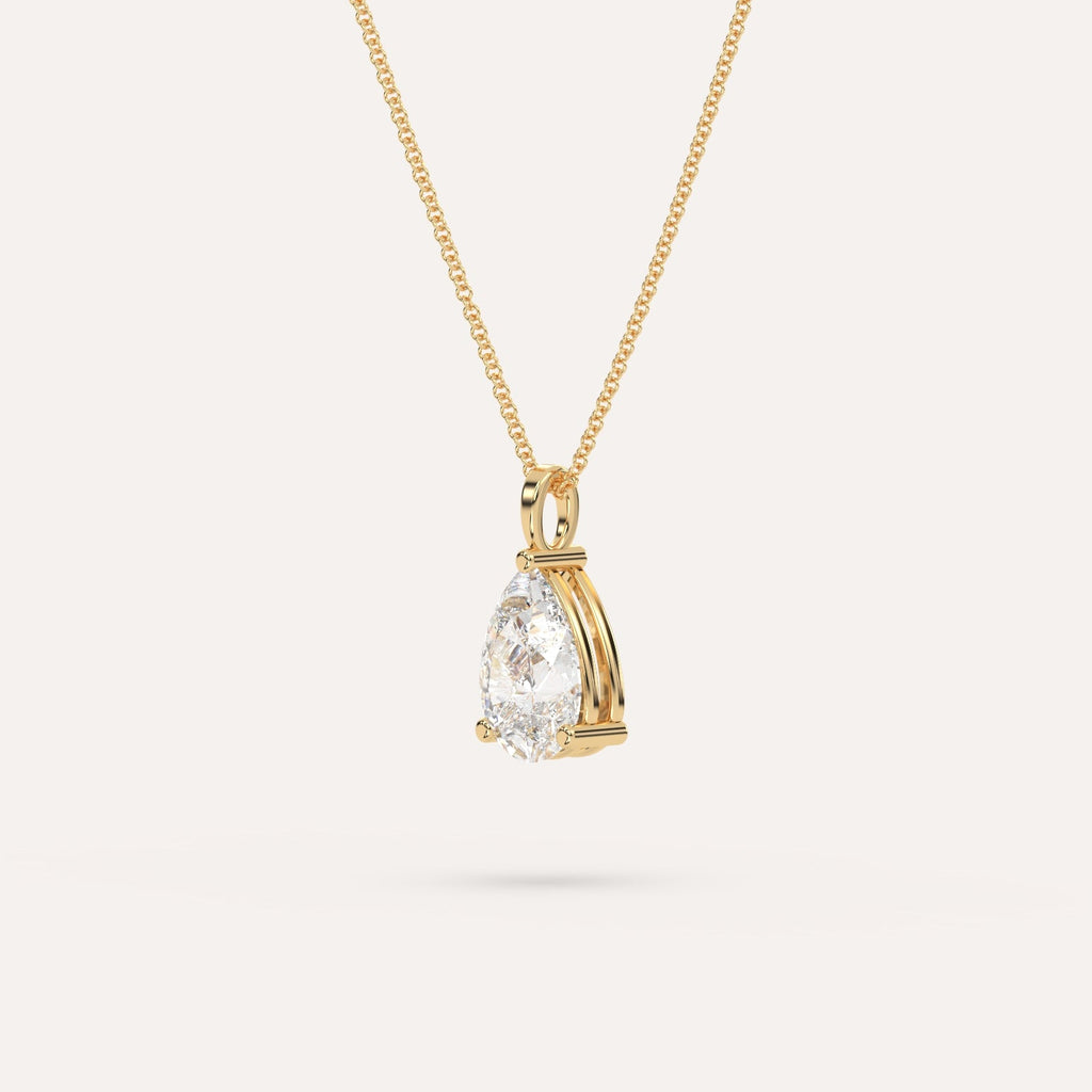 3 carat Pear Pendant Diamond Necklace Natural Yellow Gold