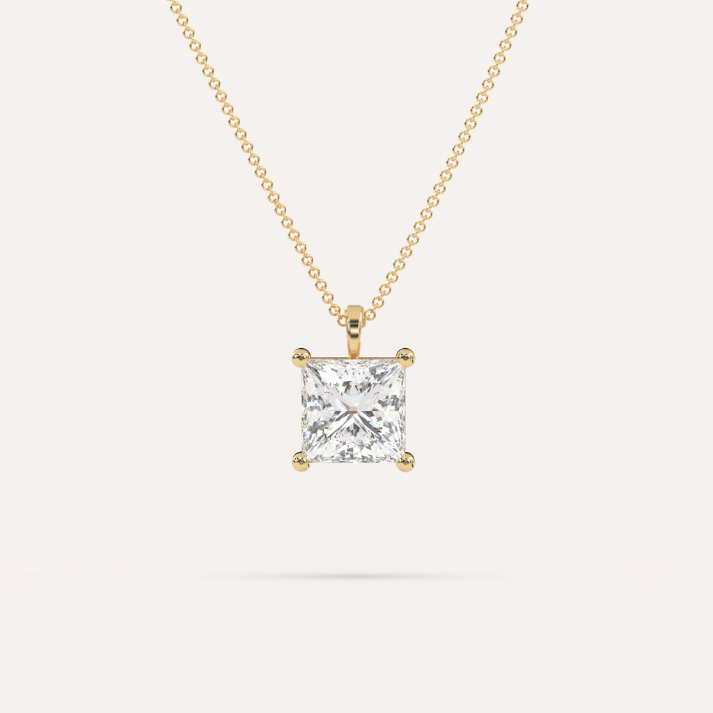 Princess Pendant Diamond Necklace on Model in 14K Yellow Gold