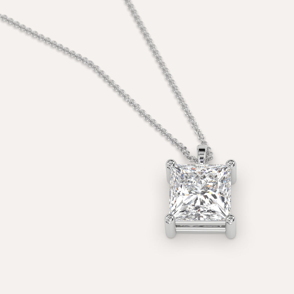 Simple Diamond Pendant Necklace With Princess Natural Diamond In White Gold