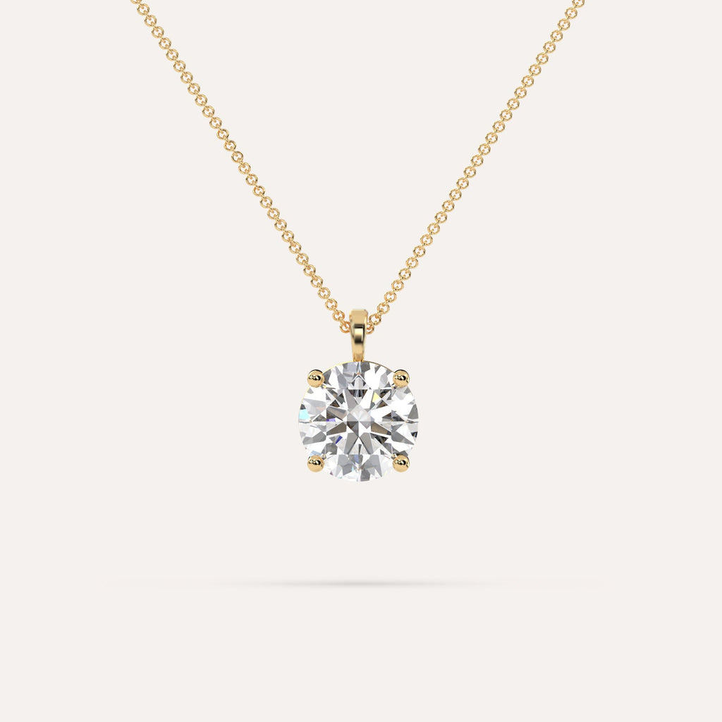 Round Pendant Diamond Necklace on Model in 14K Yellow Gold