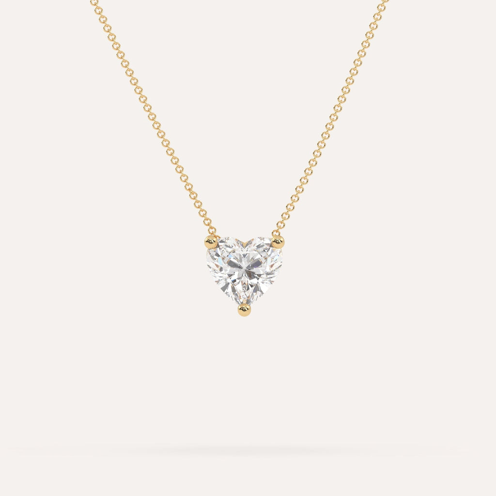 Heart Floating Diamond Necklace on Model in 14K Yellow Gold