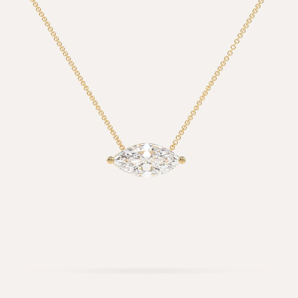 Marquise Floating Diamond Necklace on Model in 14K Yellow Gold