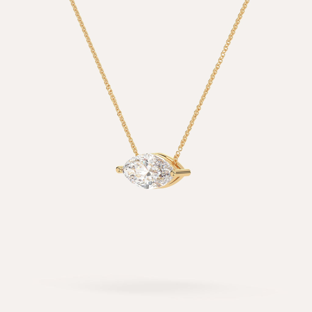 3 carat Marquise Floating Diamond Necklace Natural Yellow Gold