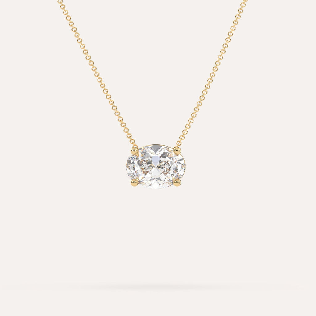 Oval Floating Diamond Necklace on Model in 14K Yellow Gold