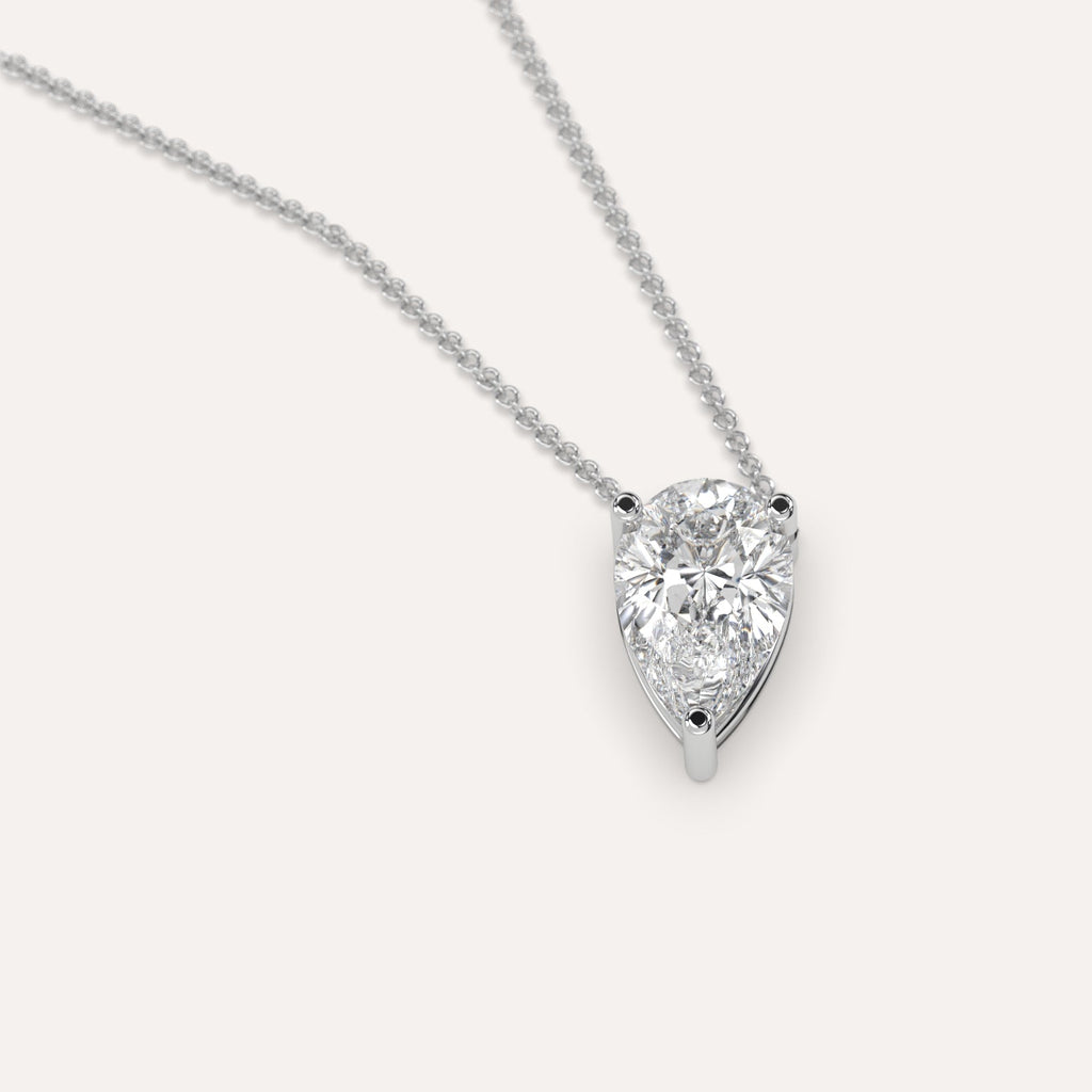 Simple Diamond Floating Necklace With Pear Natural Diamond In White Gold