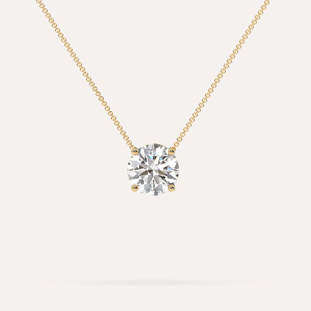 Round Floating Diamond Necklace on Model in 14K Yellow Gold