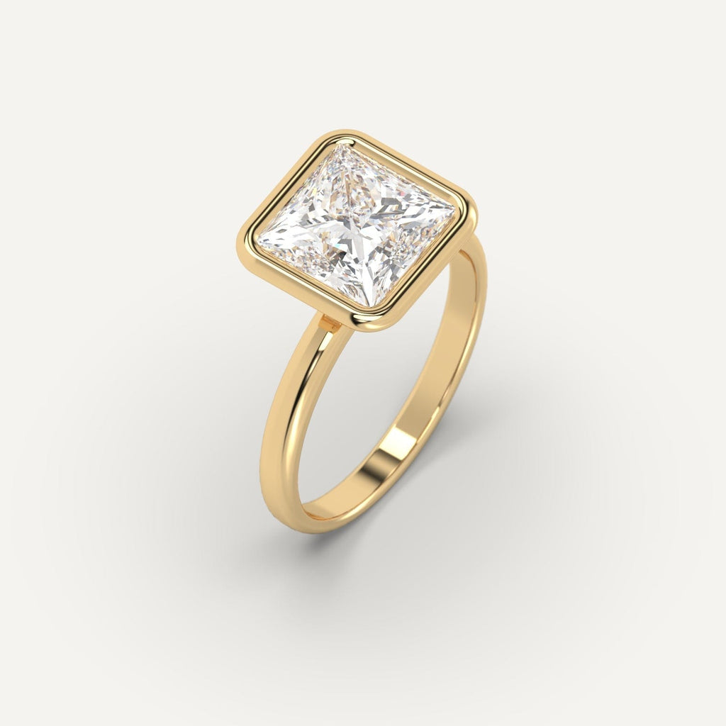 Yellow Gold Bezel Princess Cut Diamond Ring Setting