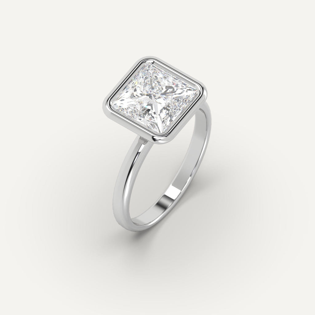 White Gold Bezel Princess Cut Diamond Ring Setting