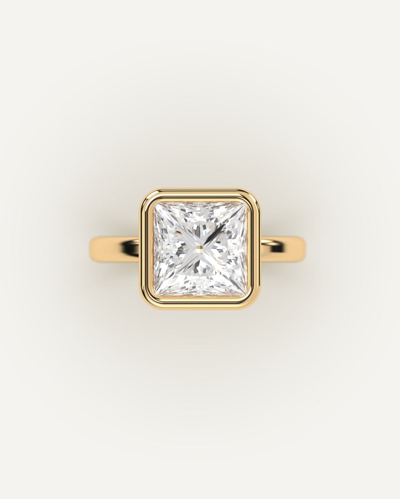 Gold Bezel Princess Cut Diamond Ring Setting No Diamond