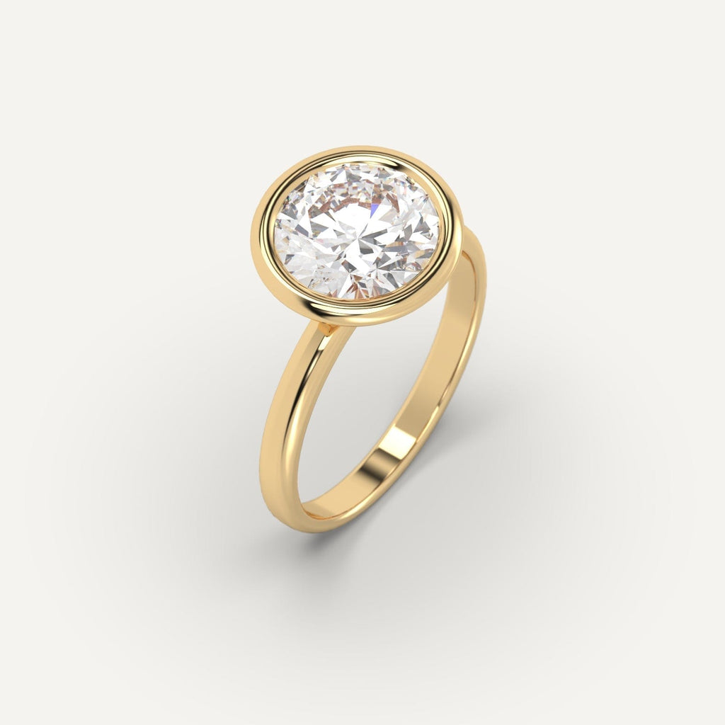 Yellow Gold Bezel Round Cut Diamond Ring Setting