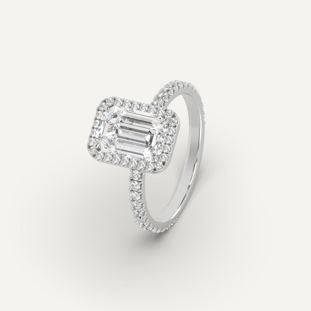 Platinum Halo Emerald Cut Diamond Ring Setting