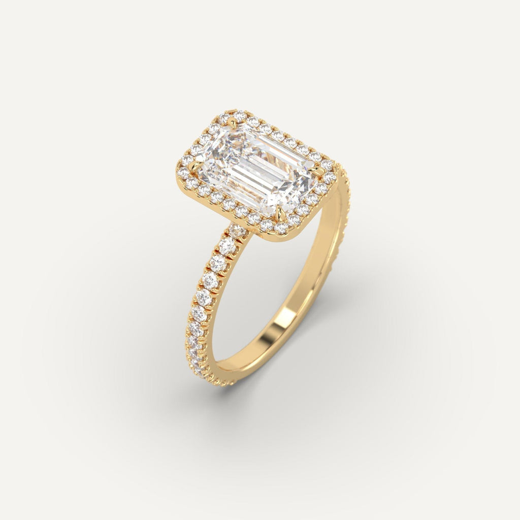 Yellow Gold Halo Emerald Cut Diamond Ring Setting