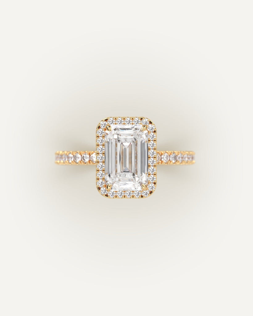 Gold Halo Emerald Cut Diamond Ring Setting No Diamond