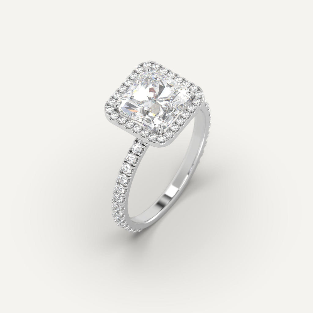 White Gold Halo Radiant Cut Diamond Ring Setting