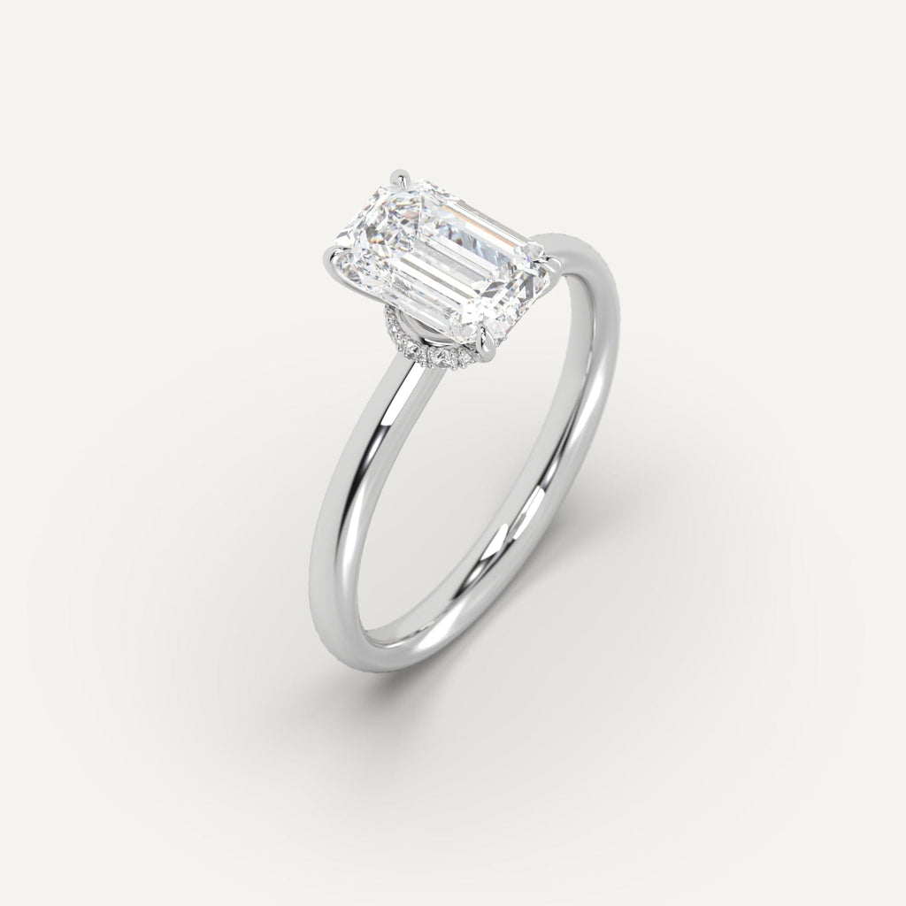 White Gold Hidden Halo Emerald Cut Diamond Ring Setting
