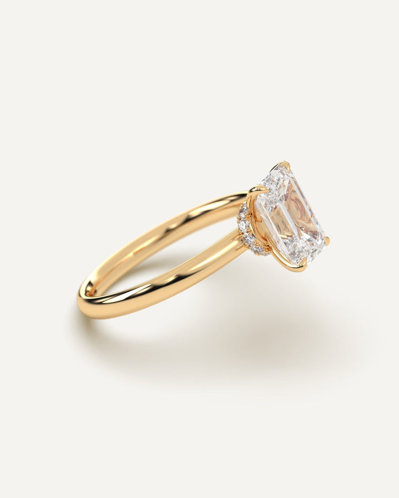 Gold Hidden Halo Emerald Cut Diamond Ring Setting No Diamond