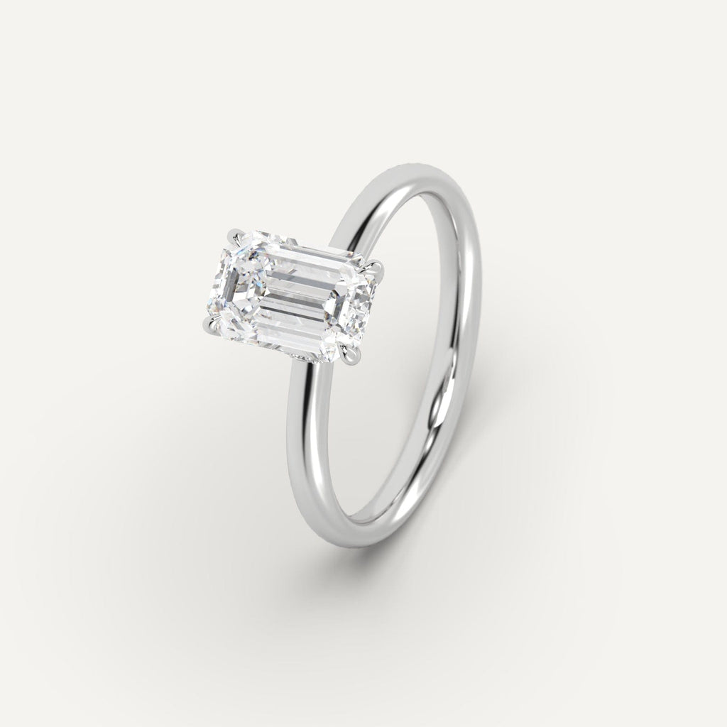 Platinum Hidden Halo Emerald Cut Diamond Ring Setting
