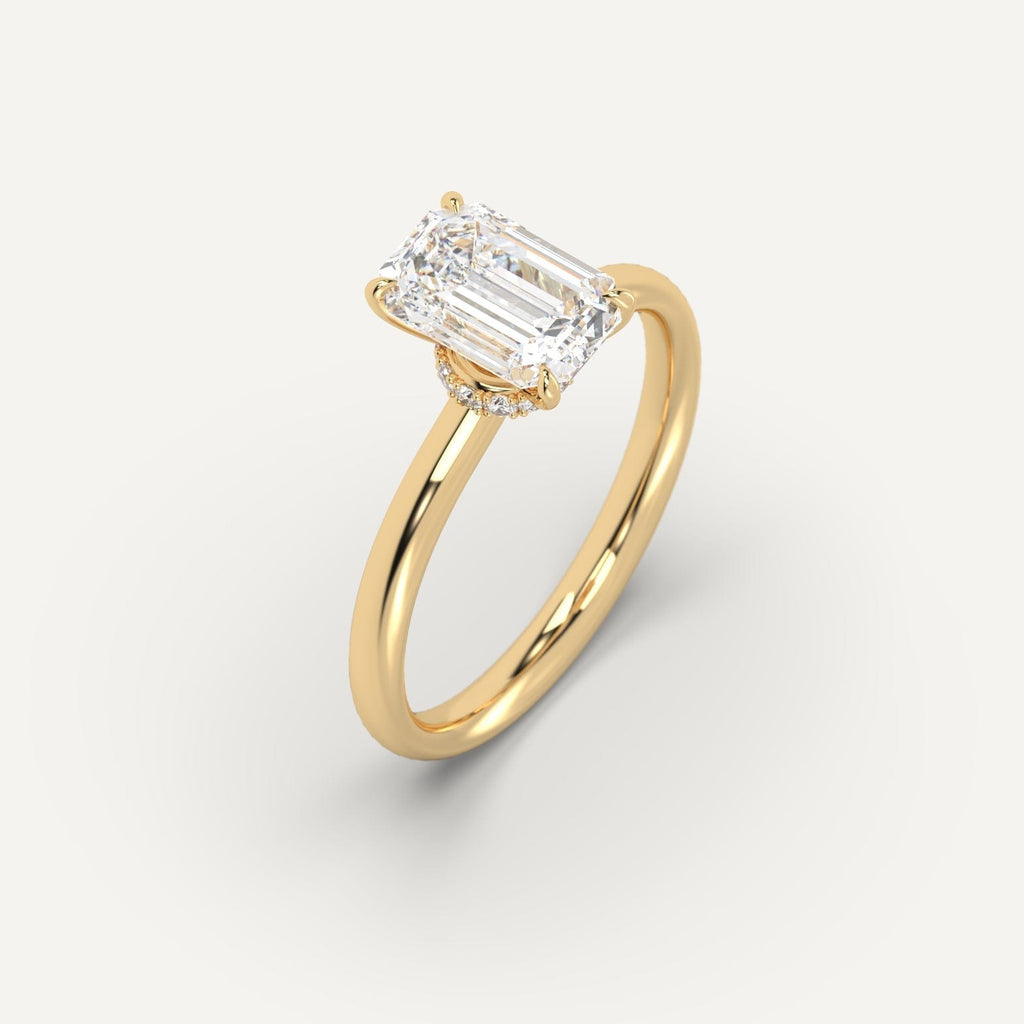 Yellow Gold Hidden Halo Emerald Cut Diamond Ring Setting