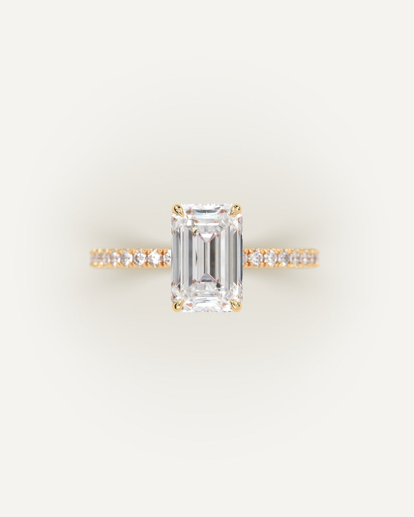 Gold Pave Emerald Cut Diamond Ring Setting No Diamond