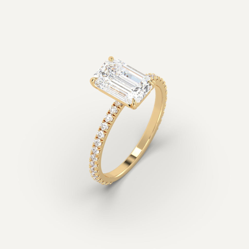 Yellow Gold Pave Emerald Cut Diamond Ring Setting