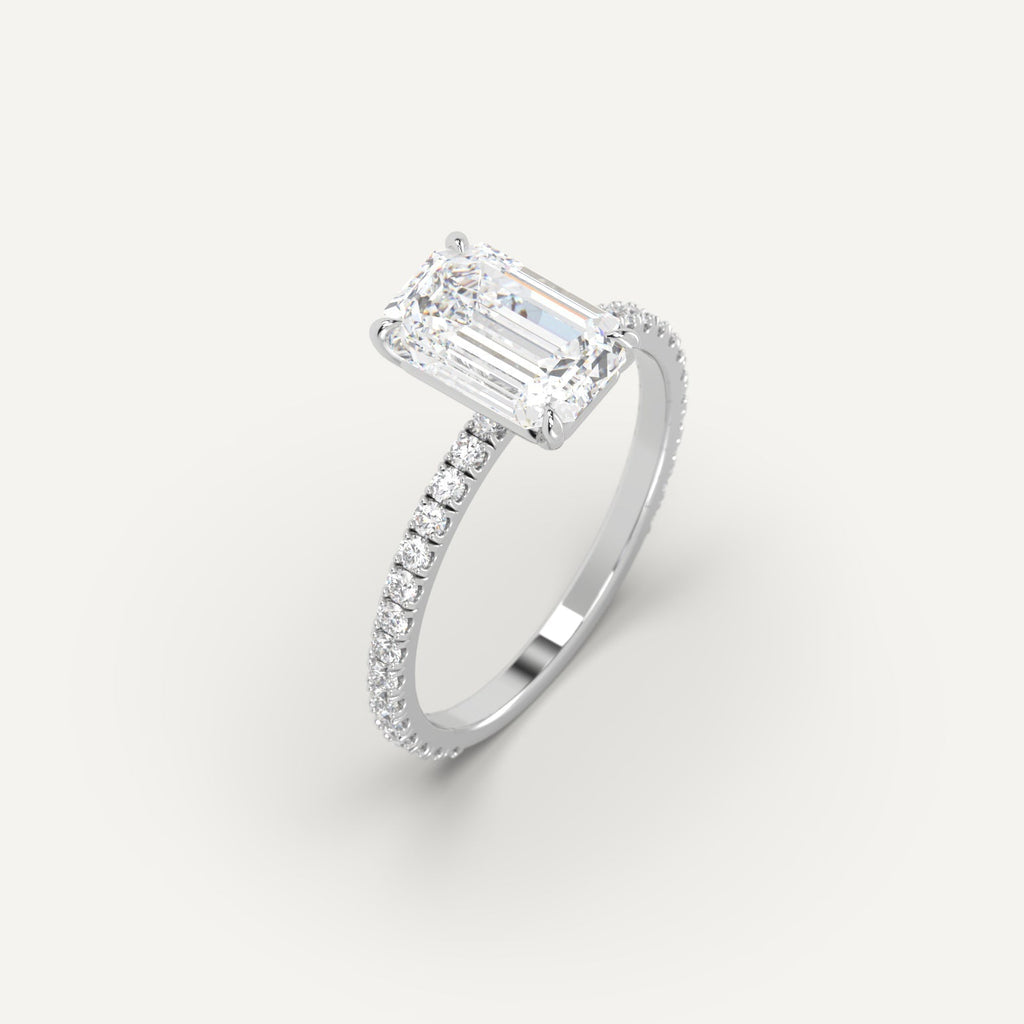 White Gold Pave Emerald Cut Diamond Ring Setting