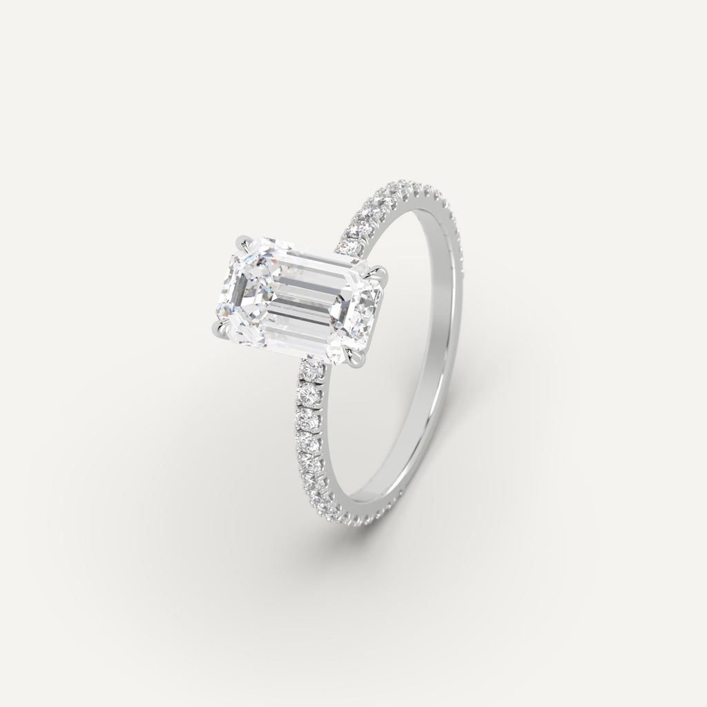 Platinum Pave Emerald Cut Diamond Ring Setting