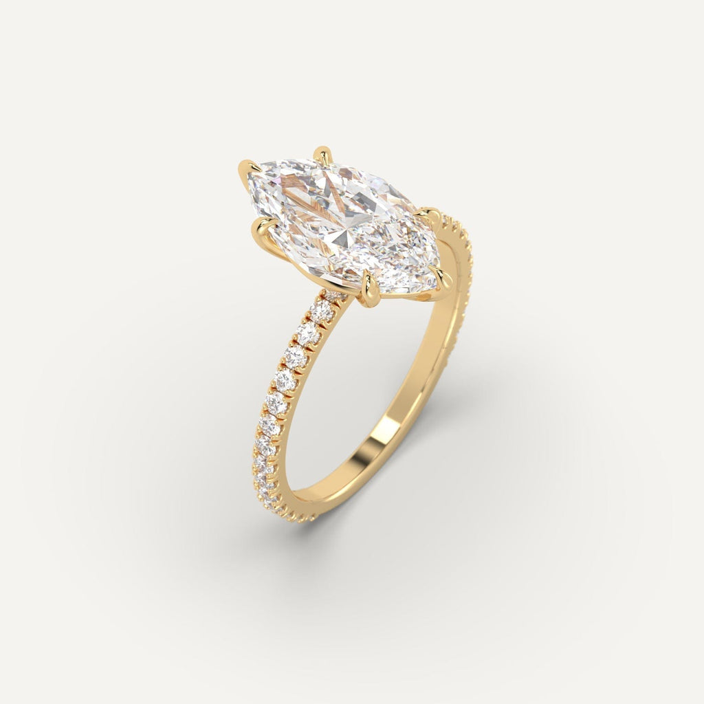 Yellow Gold Pave Marquise Cut Diamond Ring Setting
