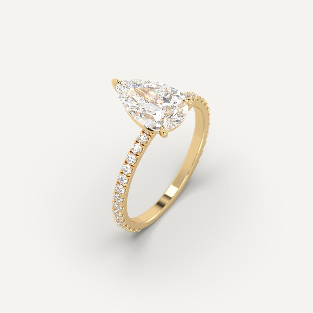 Yellow Gold Pave Pear Cut Diamond Ring Setting