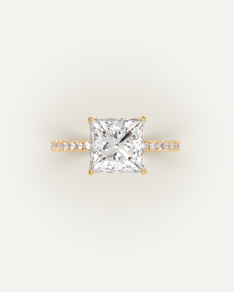 Gold Pave Princess Cut Diamond Ring Setting No Diamond
