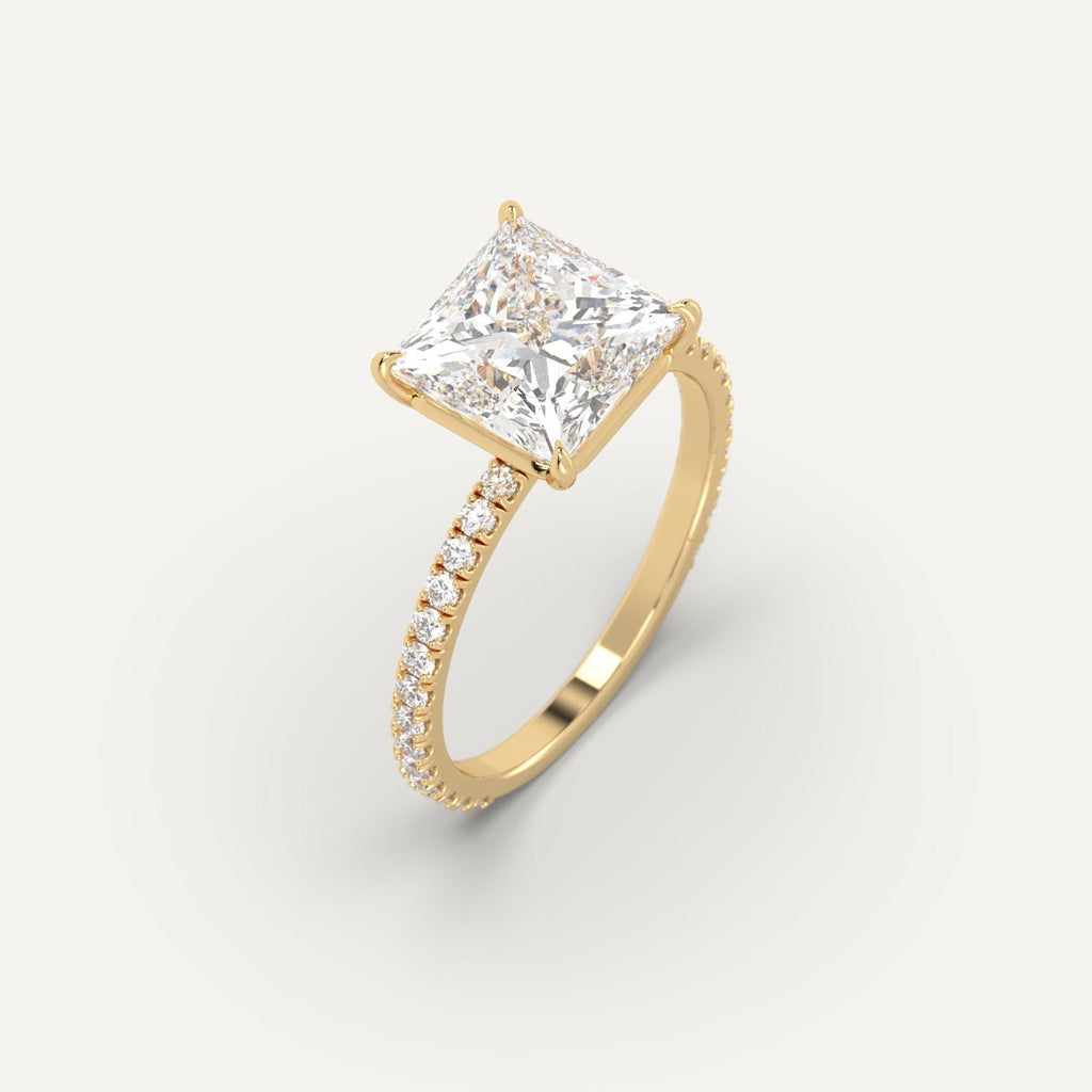 Yellow Gold Pave Princess Cut Diamond Ring Setting