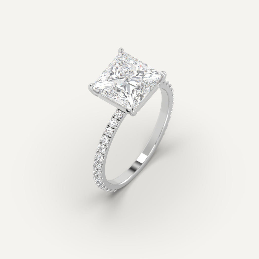 White Gold Pave Princess Cut Diamond Ring Setting