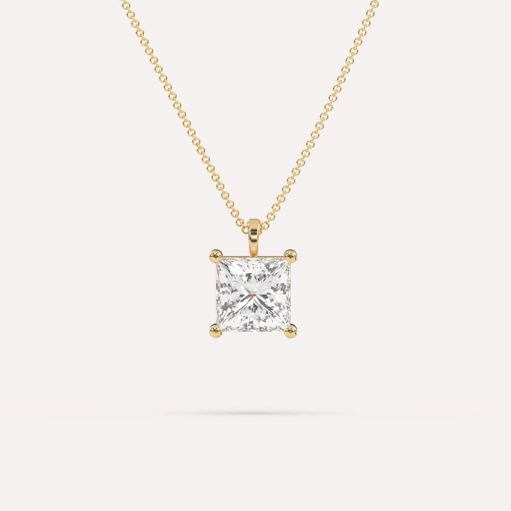 Princess Pendant Diamond Necklace on Model in 14K Yellow Gold