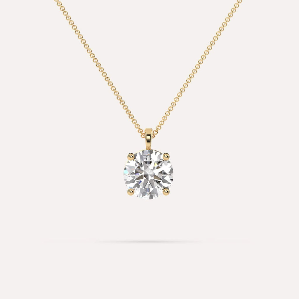 Round Pendant Diamond Necklace on Model in 14K Yellow Gold