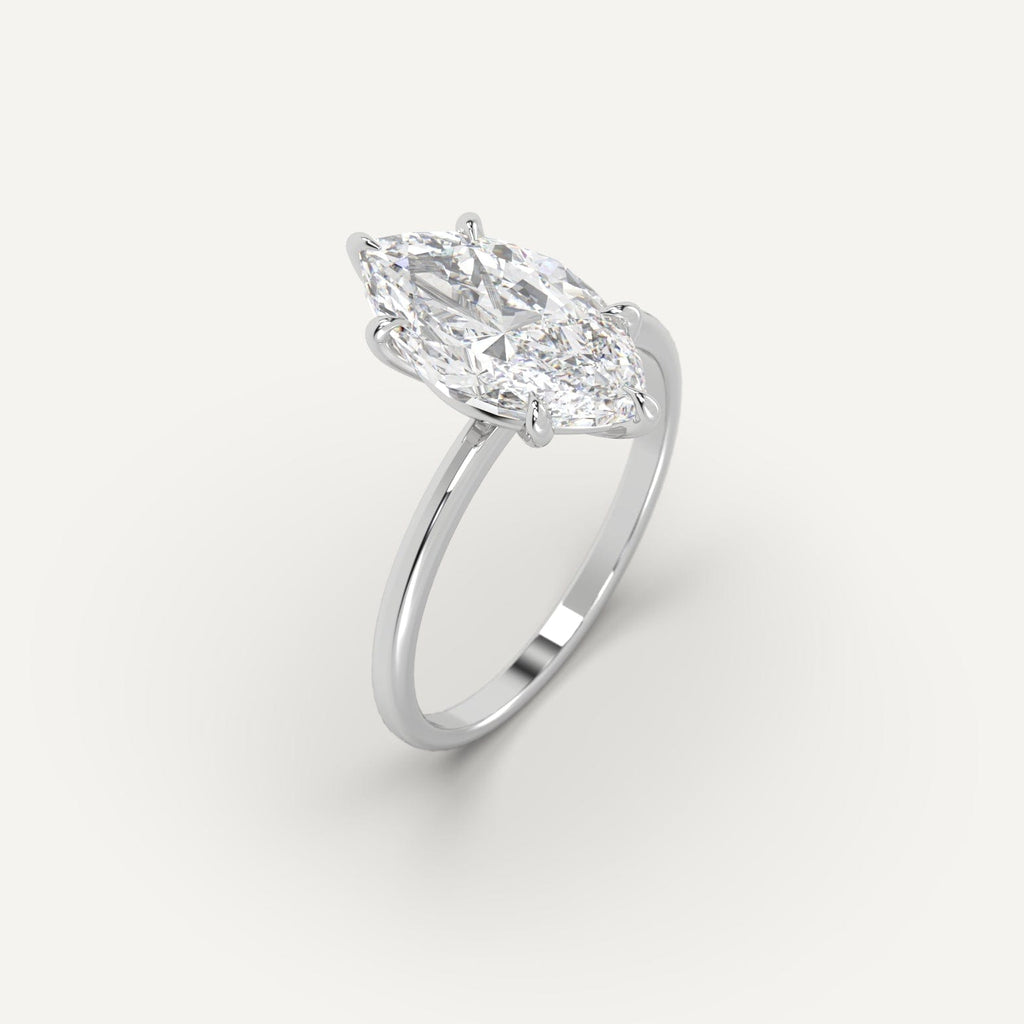 White Gold Solitaire Marquise Cut Diamond Ring Setting