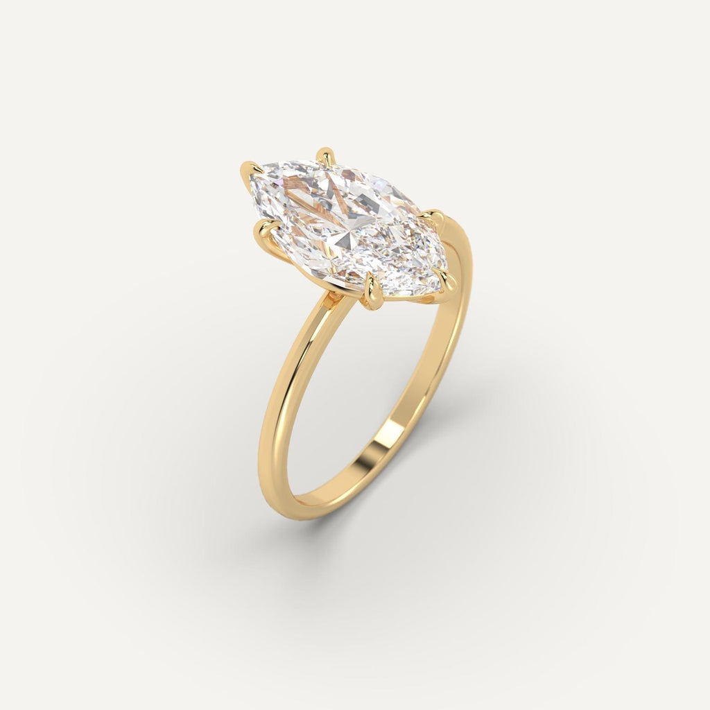 Yellow Gold Solitaire Marquise Cut Diamond Ring Setting