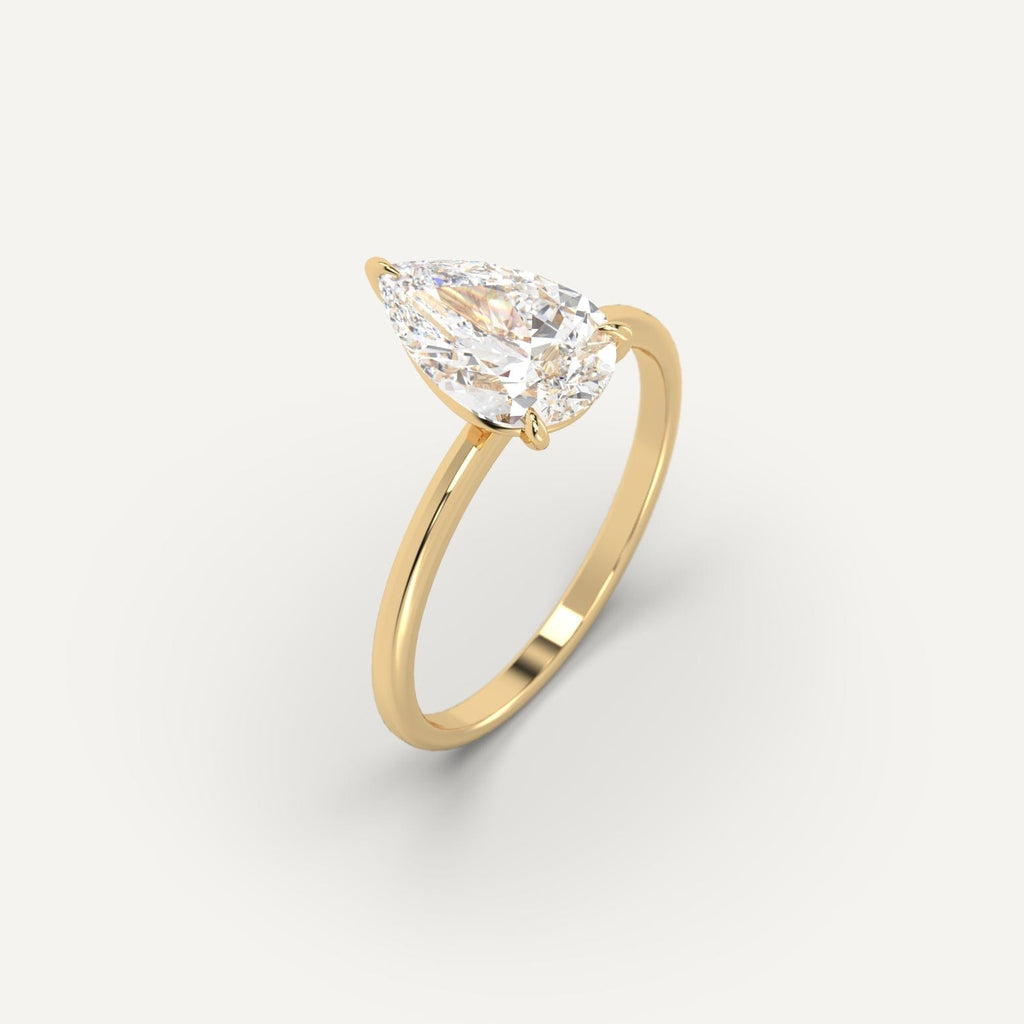 Yellow Gold Solitaire Pear Cut Diamond Ring Setting