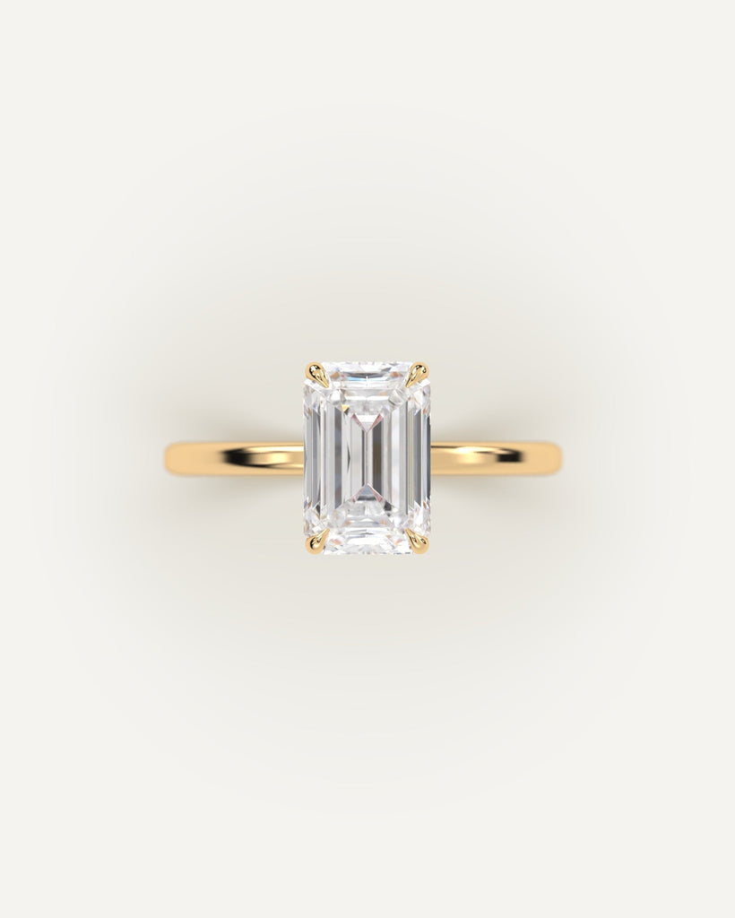 Gold Whisper Thin Emerald Cut Diamond Ring Setting No Diamond